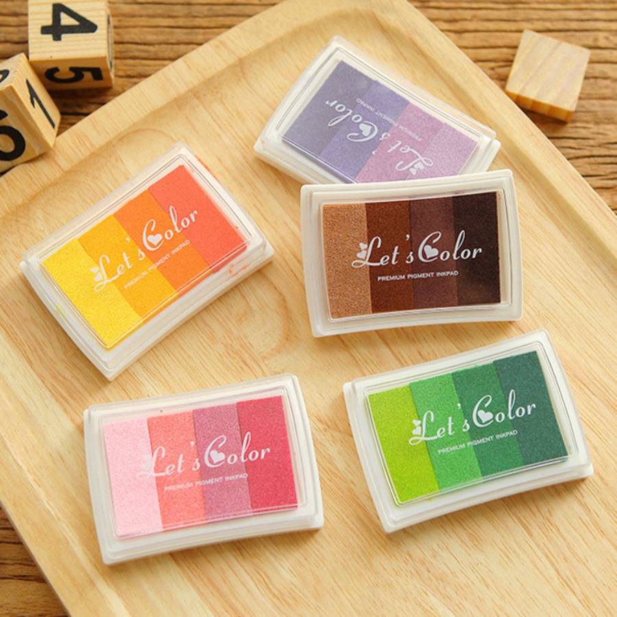 Self Inking Stamp - แผ่นหมึกพิมพ์ลายไล่สีน่ารัก หมึกหลากสี 4 สี สำหรับแสตมป์ สำหรับเด็ก