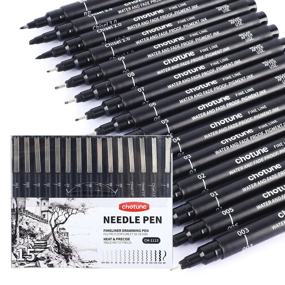 Copic Marker Sketch - ปากกาไมโครสีดำ, 15 ขนาด, หมึกกันน้ำสำหรับจดบันทึก, ปากกาหัวแหลมสำหรับศิลปิน, การวาดภาพประกอบ,