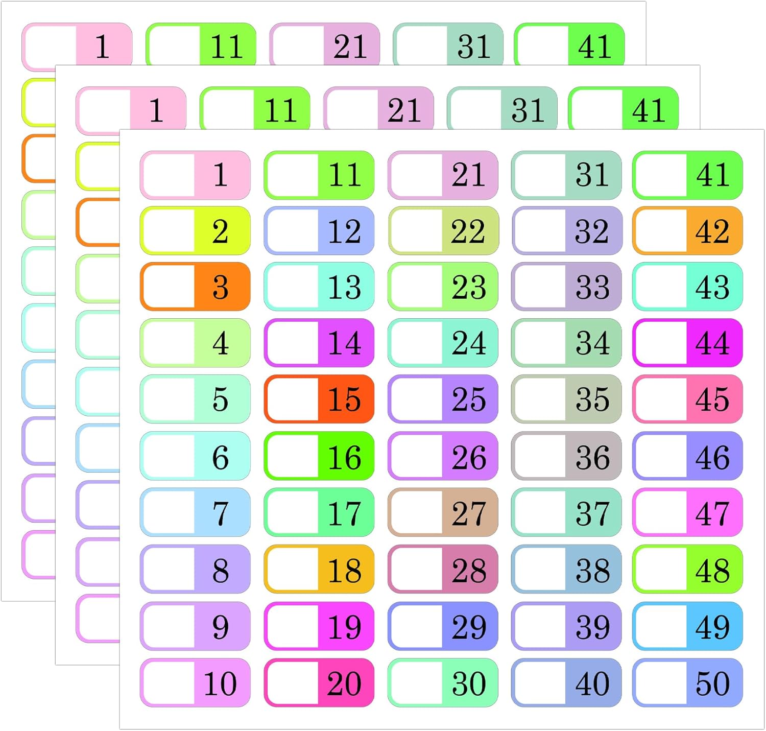 Index Tab Divider - ป้ายดัชนีตัวเลข1ถึง50แท็บตัวอักษรหลากสี A-Z แท็บสติกเกอร์สำหรับจัดประเภทไฟล์เนื้อหาโฟลเดอร์หนังสือ250ชิ้น