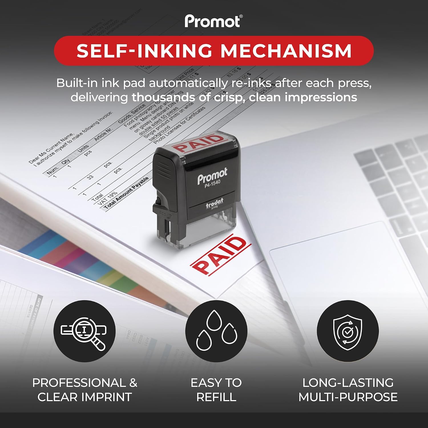 แสตมป์แบบเติมหมึกได้ สีแดง ใช้ - Self Inking Stamp บทวิจารณ์และราคา